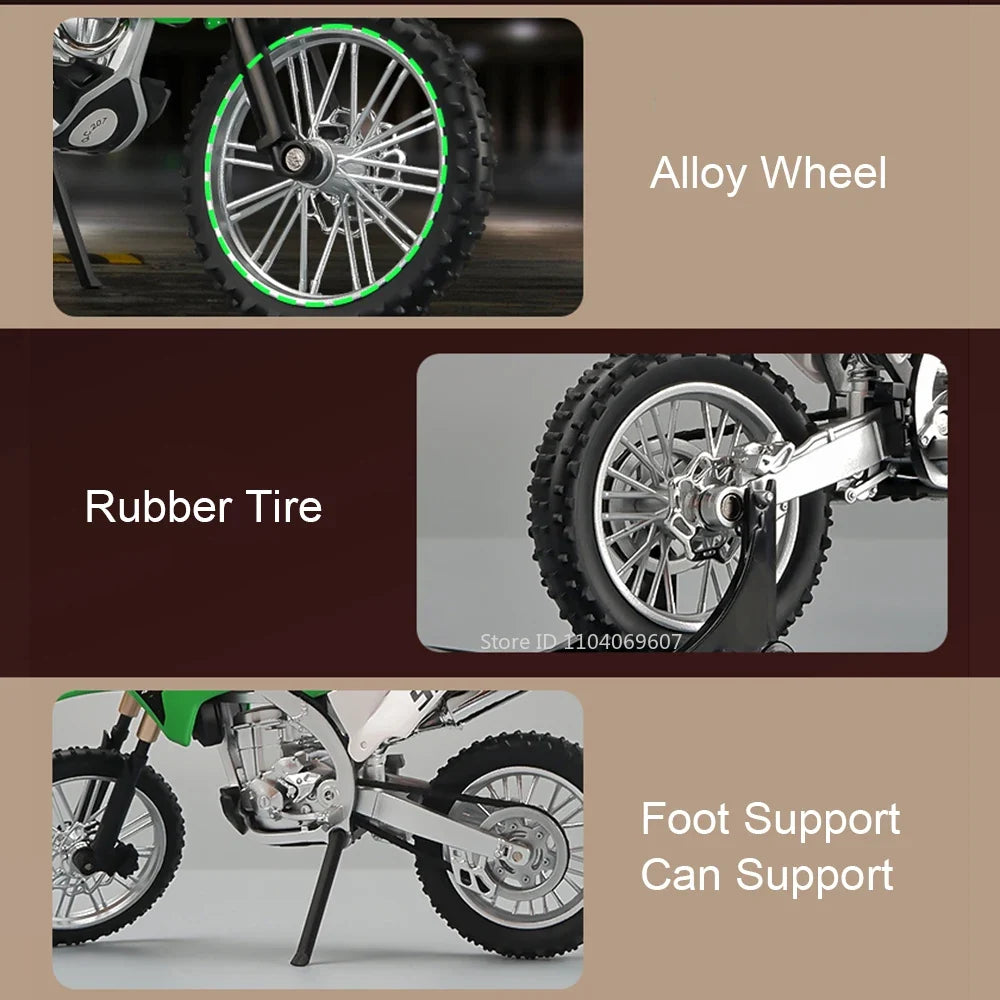 1:12 Kawasaki KX450 Diecast Motorcycle Model - Alloy Toy Bike with Shock Absorption Rubber Tires Gift for Kids & Collectors