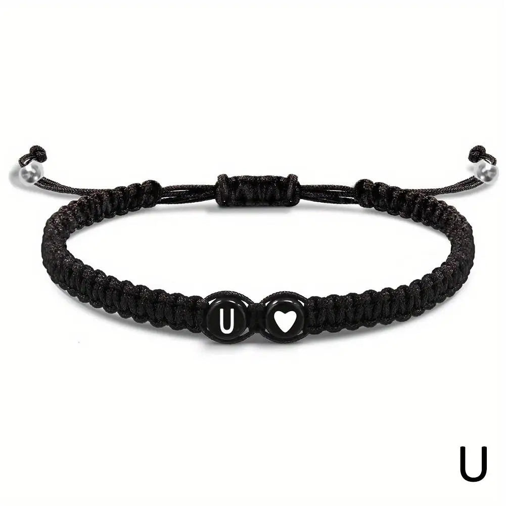 A-Z Initial Heart Bracelet - Handmade Adjustable Braided Name Jewelry Gift for Women & Men
