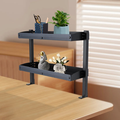 2-Tier Clamp-On Desk Shelf – Corner Table Organizer, Above or Under Desk, Black