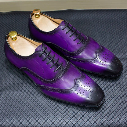 Men's Handmade Wingtip Oxford Shoes - Genuine Calfskin Leather Brogue Dress Shoes
