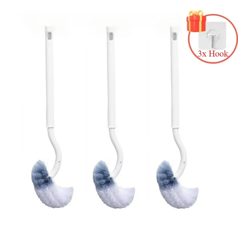S Shaped Toilet Brush - Wall Mounted 360° Bathroom Cleaning Brush with Long Handle Soft Bristles