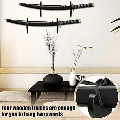 Wall Mounted Sword Display Rack - Wooden Katana & Weapon Storage Shelf for Samurai Decor Collection