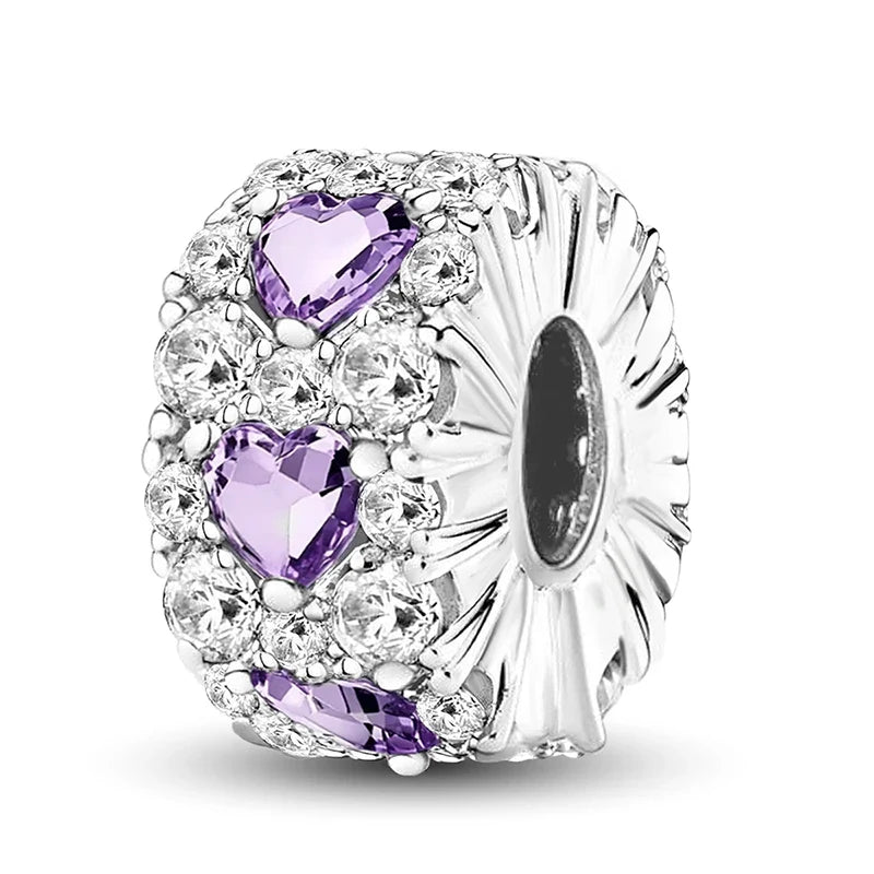 925 Sterling Silver Pink Heart Charm - Zircon Love Pendant Bead for DIY Bracelets, Bangles & Women’s Jewelry