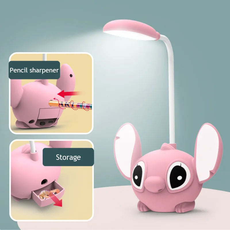 LED Lilo & Stitch Desk Lamp with USB Recharge, Foldable Night Light & Pencil Sharpener – Cute Desk Light Gift