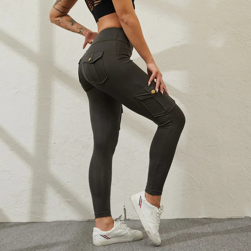 CHRLEISURE Women’s Seamless Yoga Pants – High-Waist Hip-Lifting Leggings with Pockets, Slim Elastic Gym & Fitness Wear