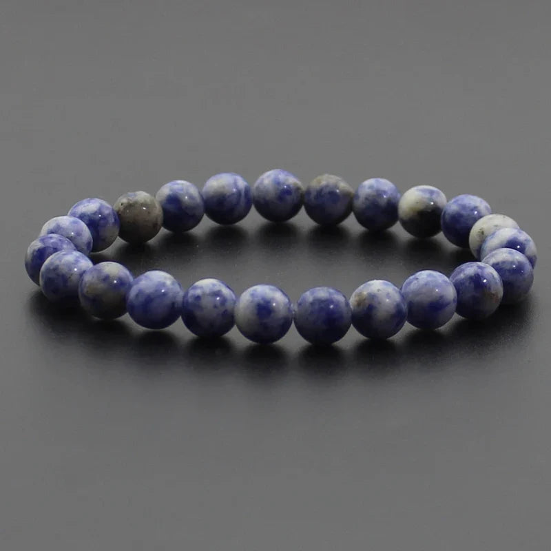 8mm Natural Stone Beaded Bracelet - Black Onyx Lava Tiger Eye Agate Quartz Chakra Yoga Energy Jewelry for Men & Women