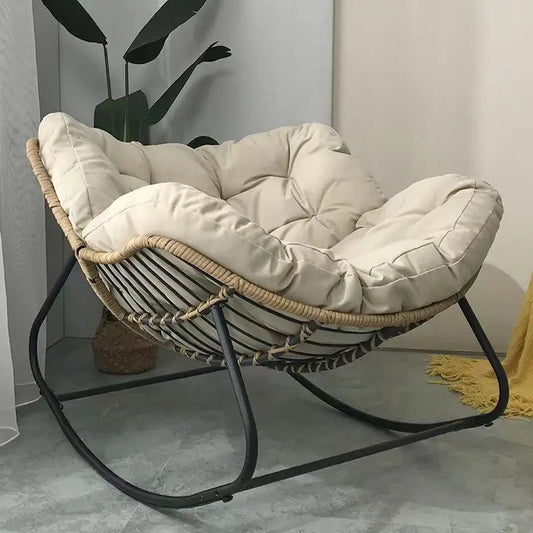 Realife Woven Rattan Rocking Chair - Comfortable Lazy Lounge Chair with Soft Cushion for Balcony & Home Relaxation