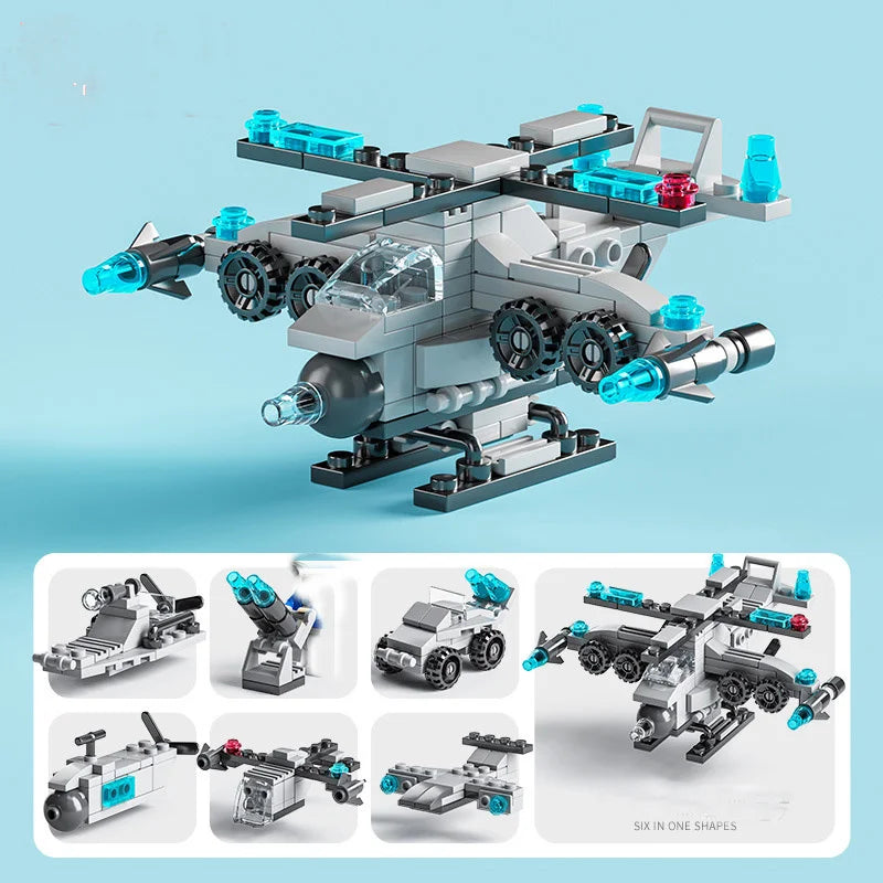 Mini 6-in-1 Building Blocks Set - Police Car, Fire Truck & Castle DIY Educational Toy