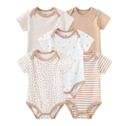 5PCS Newborn Baby Bodysuit Set - Soft Cotton Unisex Baby Clothes with Cartoon Print for Boys & Girls