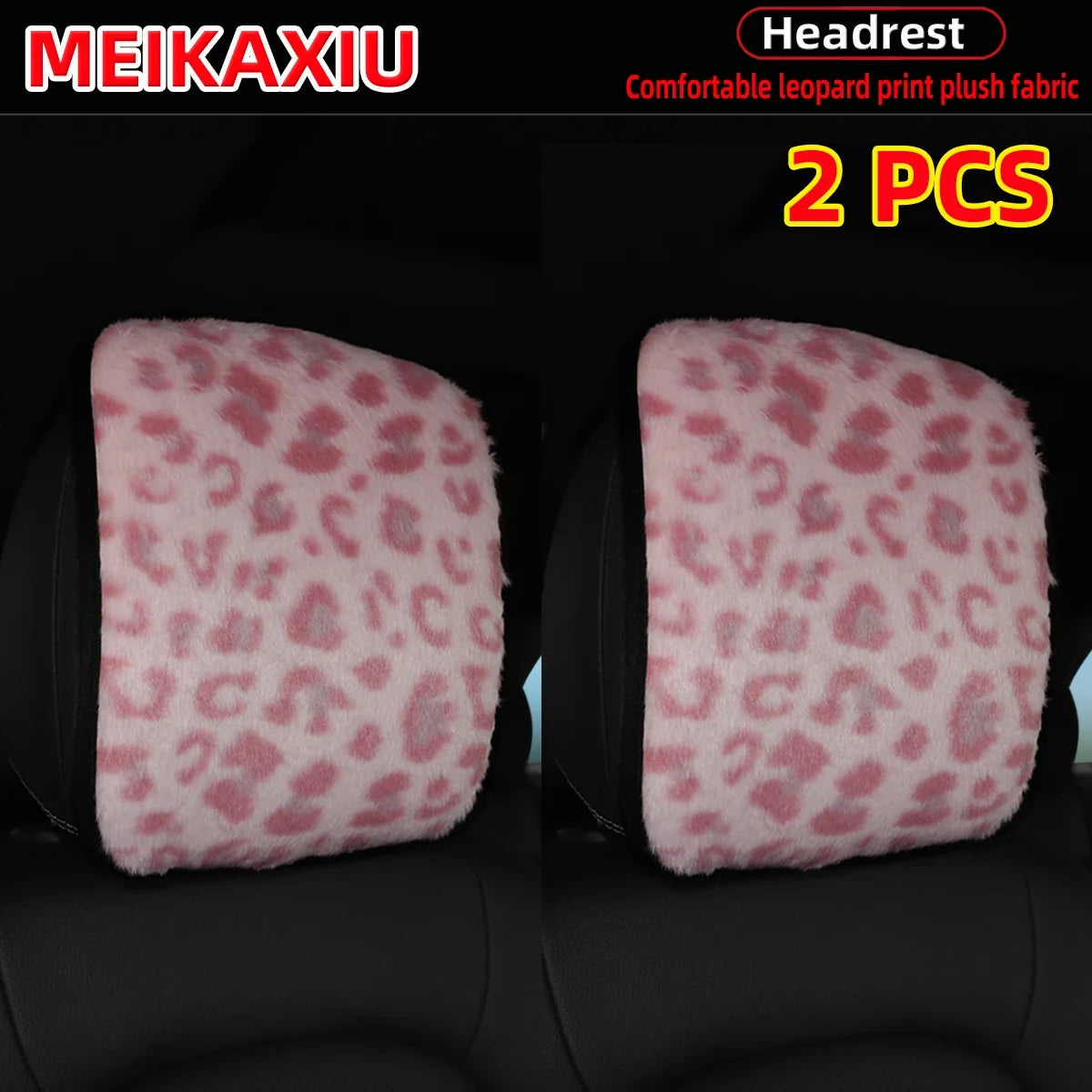 Leopard Print Faux Fur Car Headrest Cover - Soft Decorative Pillowcase for Stylish Interior Comfort
