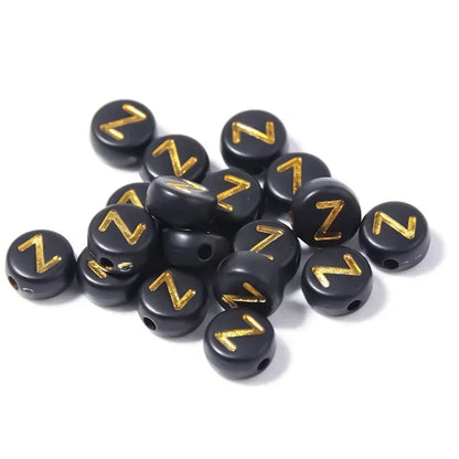 A-Z Alphabet Beads Set - 100-500pcs Black Gold Acrylic Letter Beads for DIY Jewelry Making Charm Bracelets Accessories