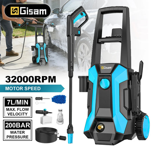 2200W 200Bar Electric Pressure Washer - Car & Garden Cleaning Gun with 180° Adjustable Nozzle