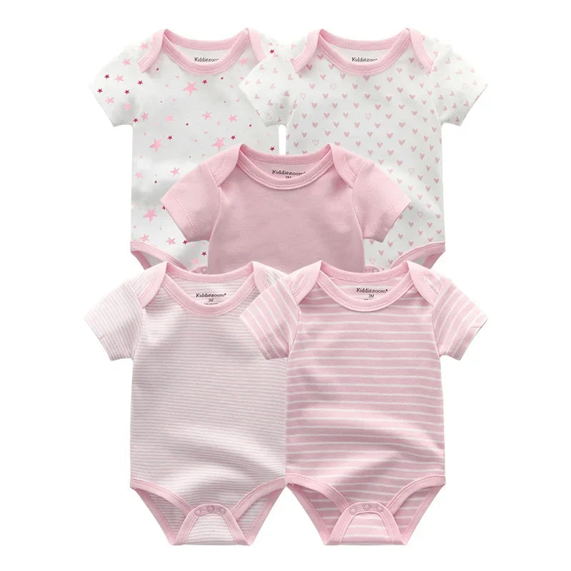 5PCS Newborn Baby Bodysuit Set - Soft Cotton Unisex Baby Clothes with Cartoon Print for Boys & Girls