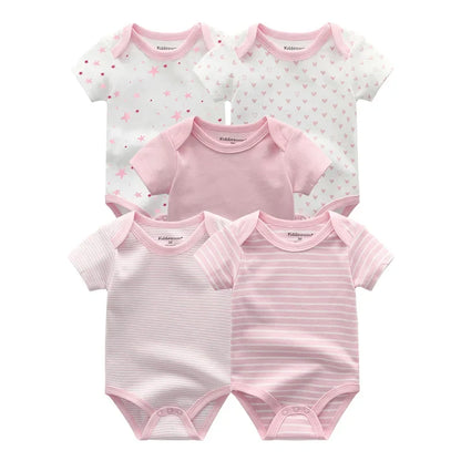5PCS Newborn Baby Bodysuit Set - Soft Cotton Unisex Baby Clothes with Cartoon Print for Boys & Girls