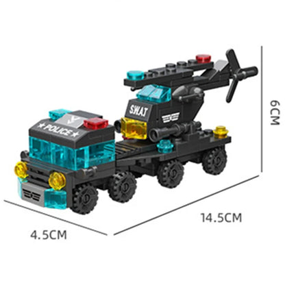 6-in-1 Police Vehicle Building Blocks Set - Tow Truck, Airplane & Mini Loader City Toy