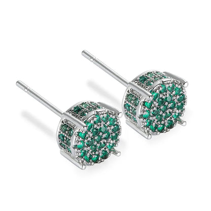 Austrian Crystal Round Earrings for Women – White Gold & Yellow Gold Color, White Zircon Hip Hop Wedding Stud Jewelry