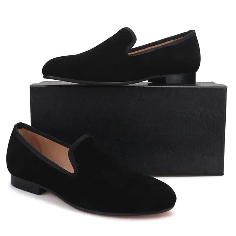 Men’s Red Bottom Loafers - Flock Slip-On Party Dress Shoes Sizes 38-48