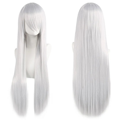 80cm Long Cosplay Wig - Synthetic Straight Hair with Bangs for Lolita Anime Costume Party Styling