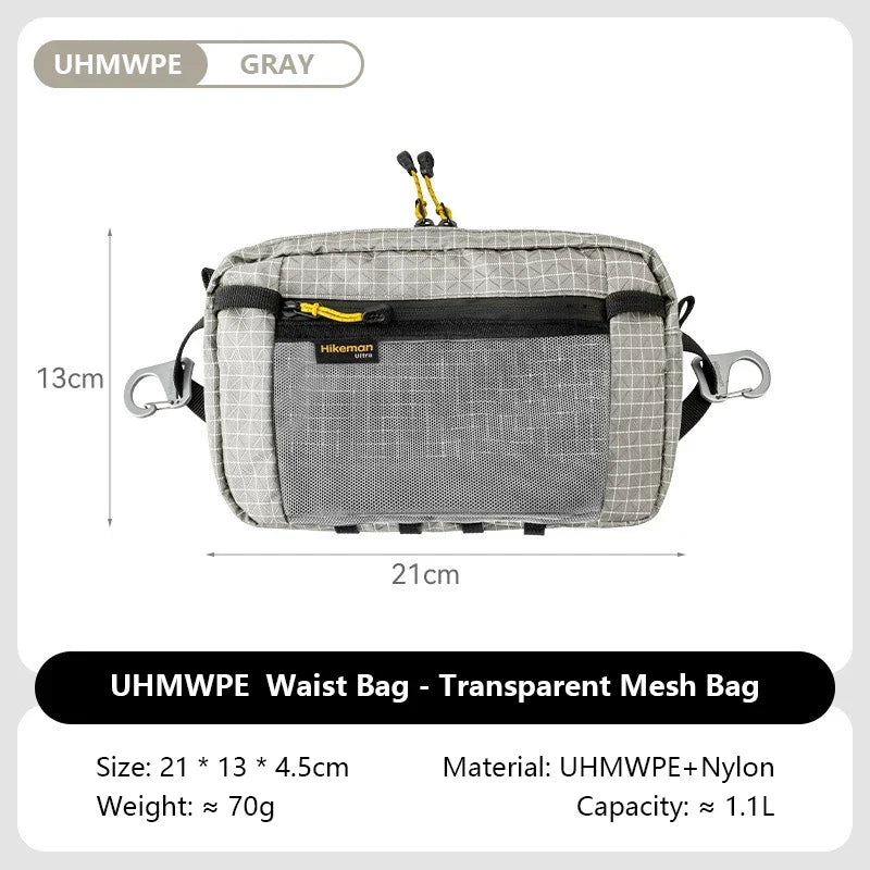 Dyneema Fiber Waist Pack - 1.1L Ultralight Waterproof Multi-Pocket Bag for Cycling, Running, Hiking & Camping