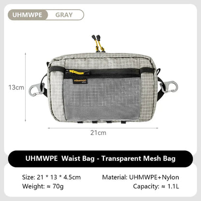Dyneema Fiber Waist Pack - 1.1L Ultralight Waterproof Multi-Pocket Bag for Cycling, Running, Hiking & Camping