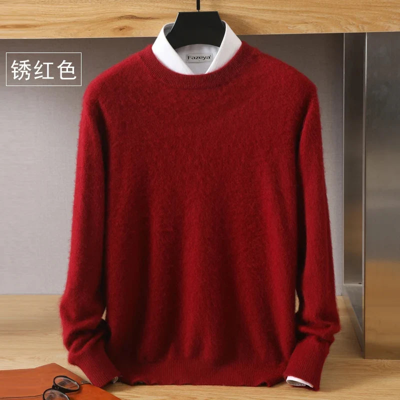 Men's Pure Mink Cashmere Sweater - O-Neck Long Sleeve Knit Pullover Autumn Winter Luxury Top