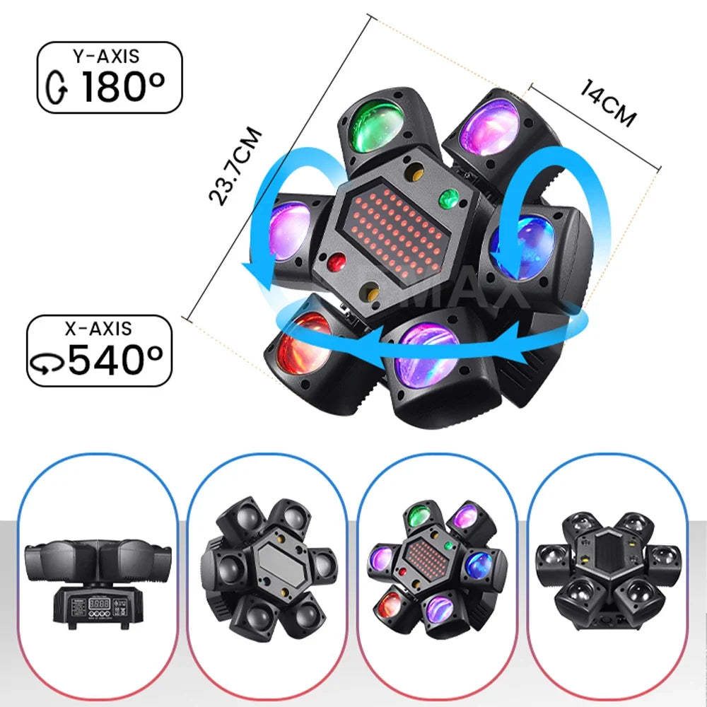 80W Disco Moving Head Light - 6-Arm Beam Strobe DJ Stage Lighting with DMX512 Control