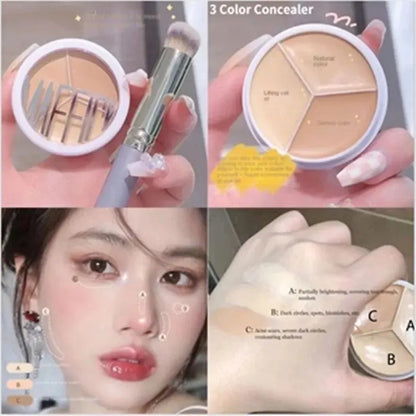 3-Color Concealer Palette - Professional Face Makeup Corrector for Dark Circles, Blemishes & Skin Tone Coverage