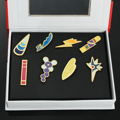 Pokémon Gym Badges Box Set – Kanto, Johto, Hoenn, Sinnoh, Unova, Kalos & Orange Islands Region Pins and Brooches