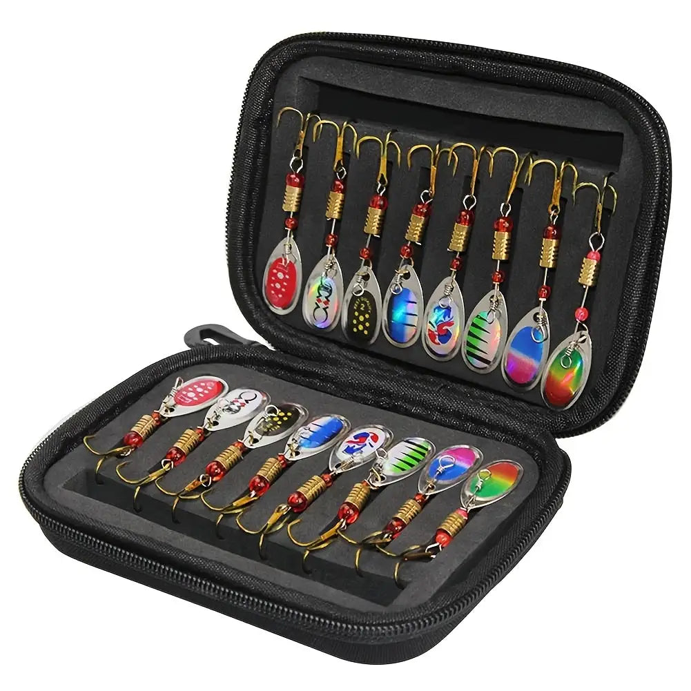 16PCS Metal Spinnerbait Lure Set with Carry Bag — Artificial Fishing Lures for Pike, Bass & Trout