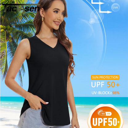 TACVASEN Women's V-Neck Tank Top - Soft Sleeveless Casual Summer Flowy Tee