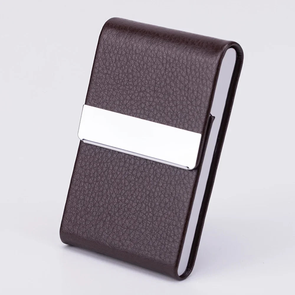 Slim PU Leather Business Card Holder Case – Metal Pocket Holder with Magnetic Closure for Name Cards