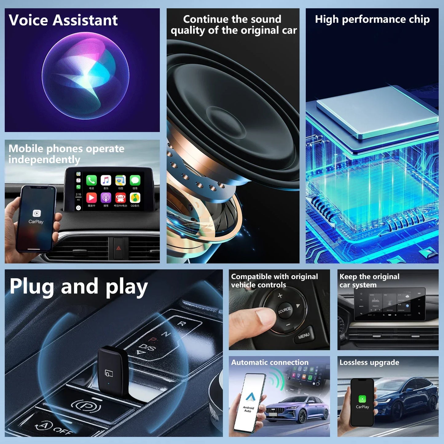 New Mini Wireless CarPlay Adapter - Android Auto Smart Dongle, Plug & Play, Compatible with Audi, Toyota, Mazda, Nissan, Chevrolet, Suzuki, Subaru