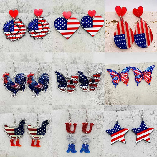 Patriotic Sunflower Acrylic Earrings - 4th of July American Flag Jewelry Gifts for Women Independence Day Parties