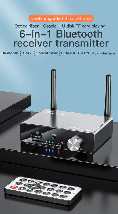 Bluetooth 5.3 Receiver Transmitter | Low Latency Stereo AUX 3.5mm, Optical, Coaxial Wireless Audio Adapter USB for TV & PC