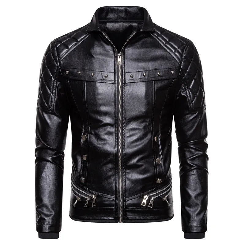 Men's Winter Fleece Motorcycle Jacket - Fur Collar Slim Fit Warm PU Leather Biker Bomber Coat