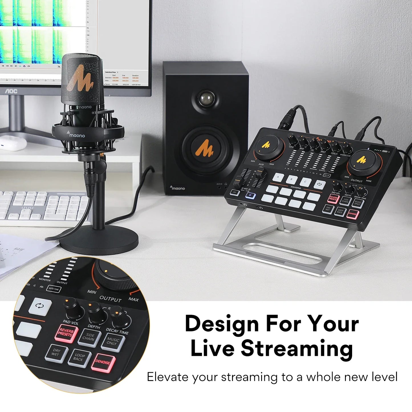 Maono AME2 Audio Interface Mixer - All-in-One Portable Podcast Studio for Recording, Live Streaming, YouTube, Guitar & PC