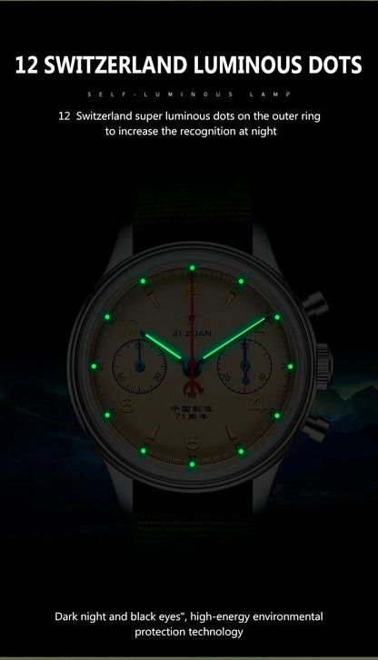 RED STAR 1963 Men's Chronograph Watch - 38mm Pilot Design with Seagull ST1901 Movement & Sapphire Glass