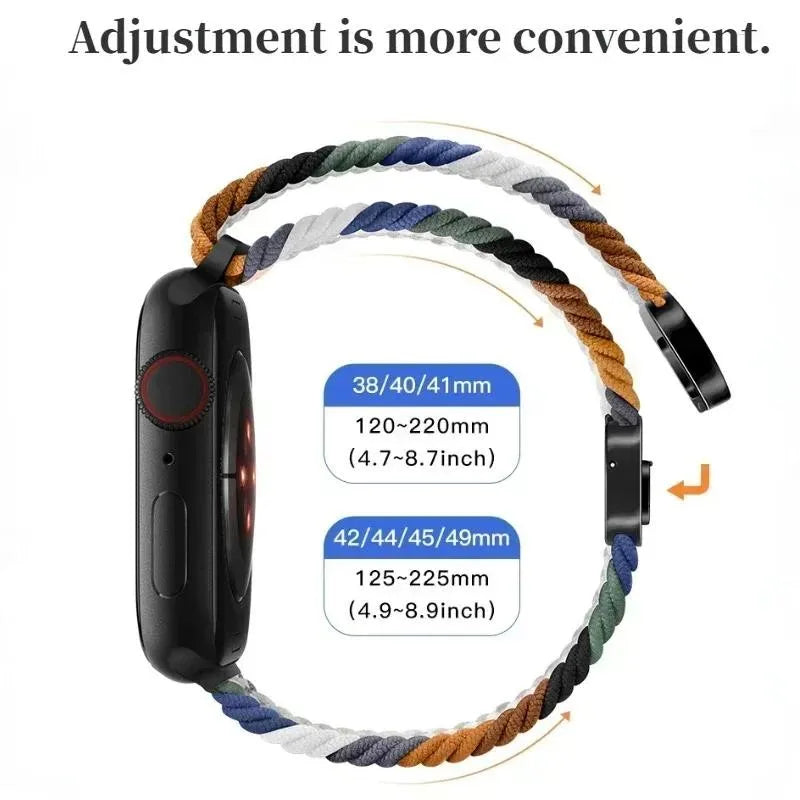 Nylon Braided Apple Watch Band - Durable Replacement Strap for Series 10/9/8/7/6/5/3 SE Ultra 49mm to 38mm