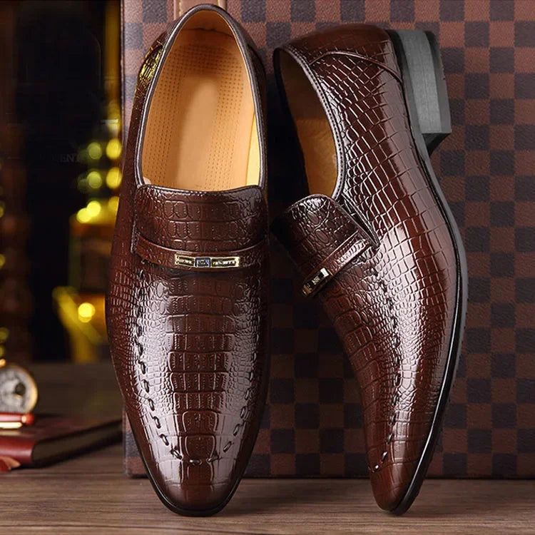 Men’s Luxury Patterned PU Leather Dress Shoes - Stylish Business, Casual, Social & Wedding Formal Footwear