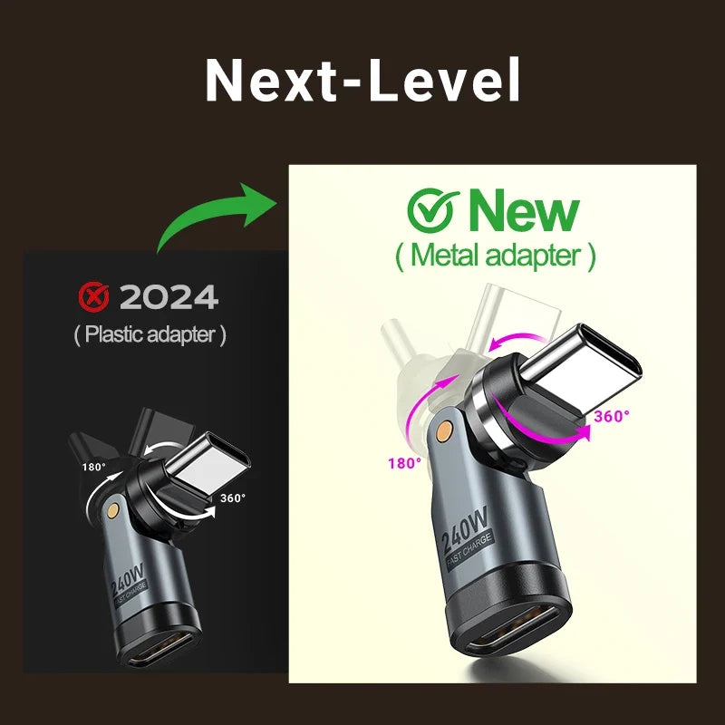 AUFU PD240W USB-C OTG Adapter - 540° Rotating 5A Fast Charging Converter for iPhone, MacBook, Samsung & Xiaomi
