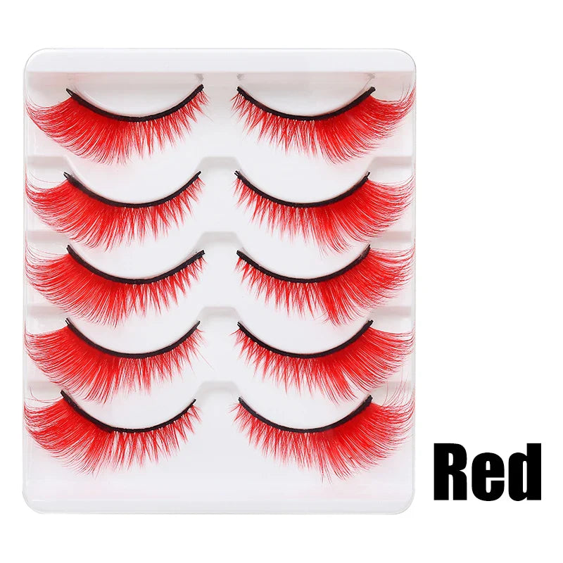 Colorful Halloween False Eyelashes – Blue, Red & Pink Cosplay Fake Lash Extensions for Makeup Looks