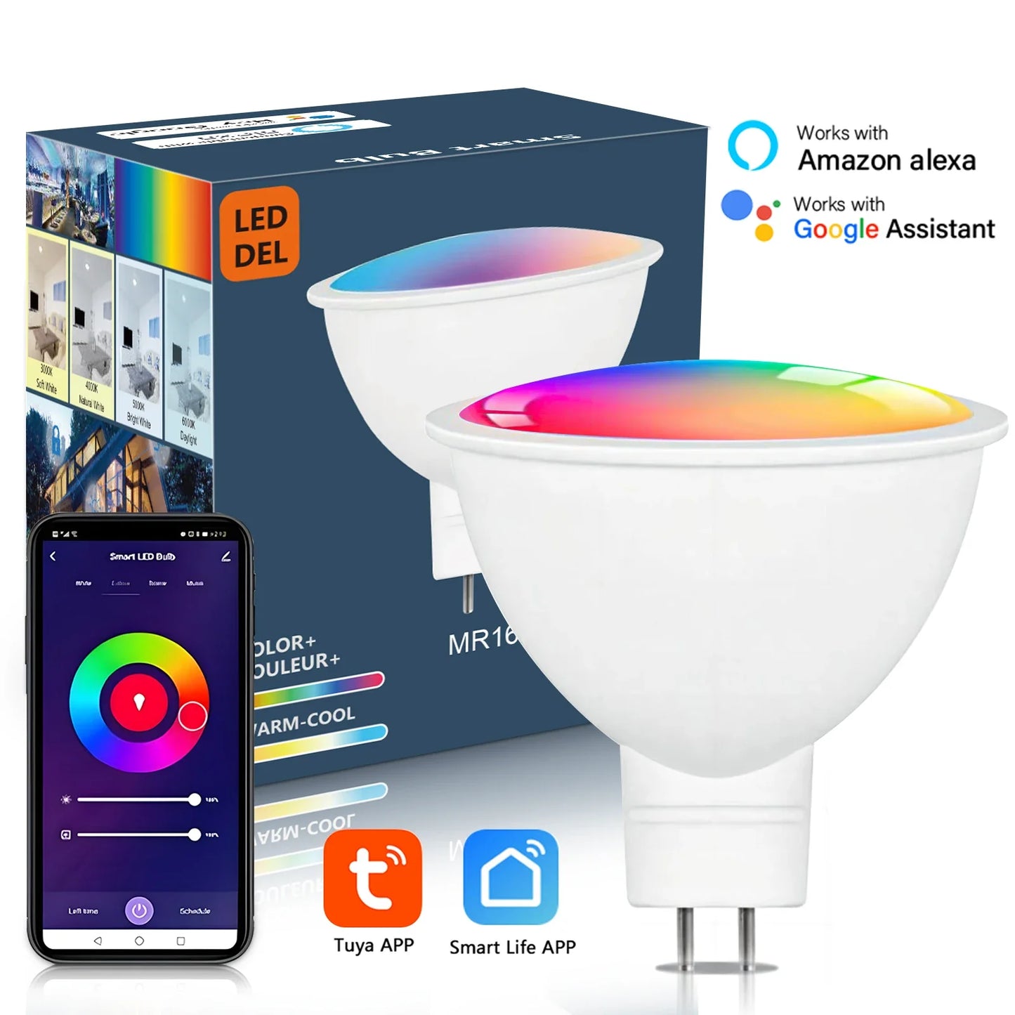 Smart MR16 RGB LED Bulb GU5.3 12V Dimmable Color Changing (16 Million Colors) Alexa Compatible Bi-Pin Light Bulb