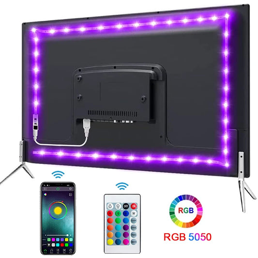 USB RGB LED Strip Light - 5050 SMD Flexible Bluetooth LED Tape Lamp for TV Desktop Room Decoration