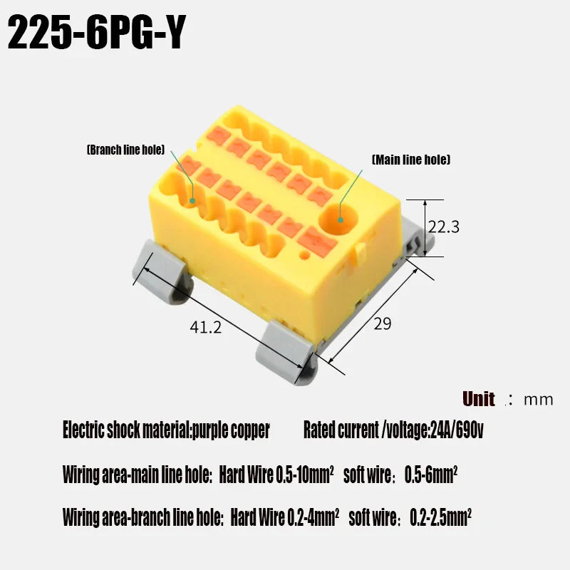 Compact Push-In Wire Connector Terminal Block – Fixed Modular Multi-Link Splicing 1-In Multiple-Out Lighting Connector 225 Series