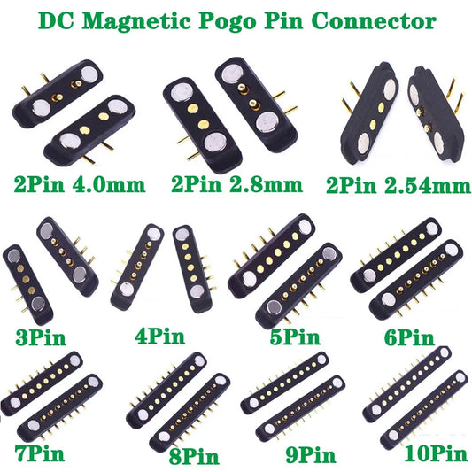Magnetic Pogo Pin Connector - 2-10 Pin Spring Loaded Male Female DC Power Socket with 2.54/4.0/2.8mm Pitch