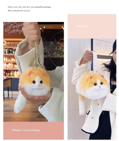 One Shoulder Small Messenger Bag for Women — Handmade Plush Cat Design, Cute & Versatile Autumn/Winter Bag