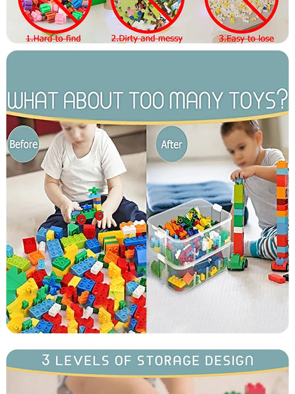 Stackable Building Blocks Toy Storage Box for Kids – Brick-Shaped Plastic Container with Lid – Toy Organizer & Sundries Bin