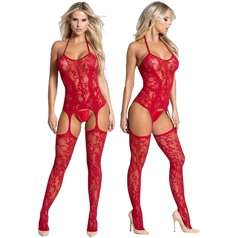 Sexy Crotchless Lingerie Set - Leopard Print Mesh Bodystocking with Backless Cutout Bra Design