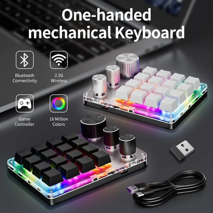 Custom Mechanical Gaming Keyboard - 2.4G Bluetooth USB Macro Keypad with Volume Knob & Programmable Keys