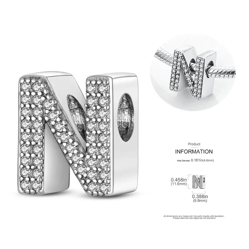 26 A-Z Alphabet Beads 925 Silver LOVE Letter Charms for 3mm Bracelets - CZ Zircon DIY Jewelry Gift